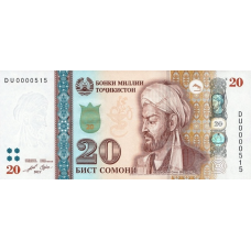 (392) ** PNew PN25d) Tajikistan - 20 Somoni Year 2021